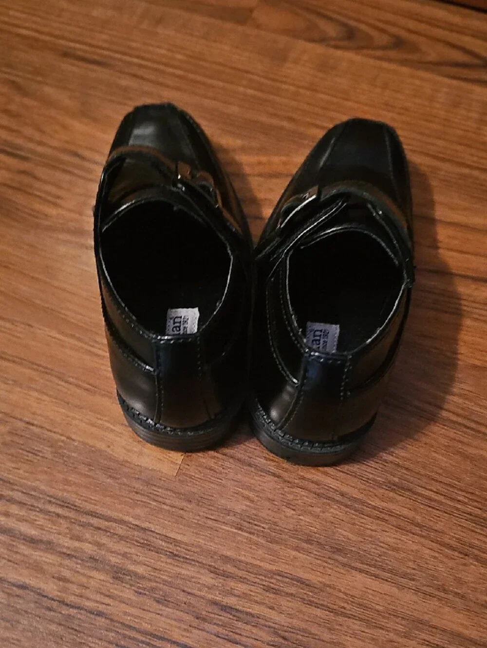 Kids Black Leather Buckle Loafers